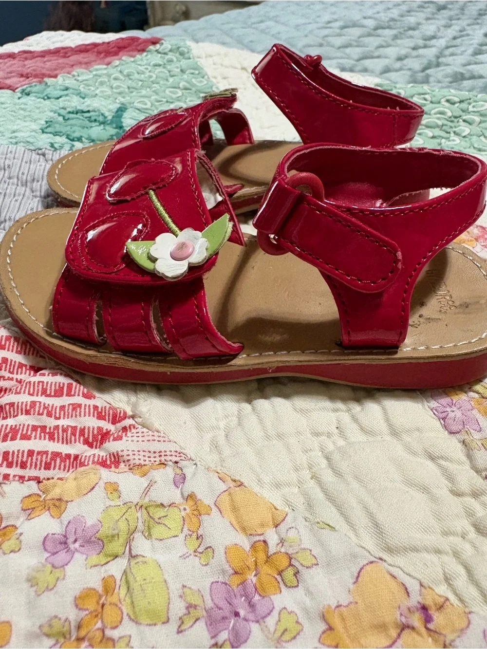 Gymboree Red Patent Cherry Sandals with Flower Accents